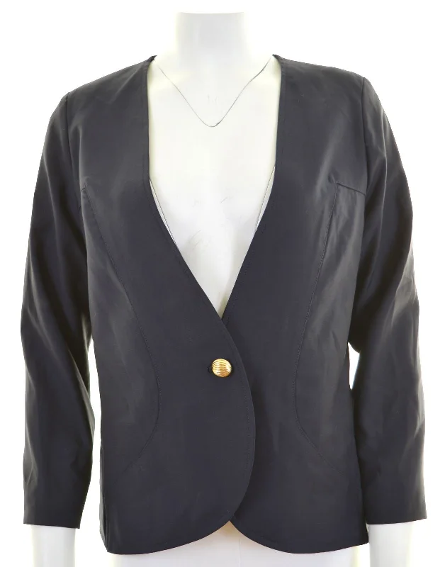 Casual Layers Comfy Wear SORELLE FONTANA Womens Blazer Jacket IT 46 Large Navy Blue Vintage