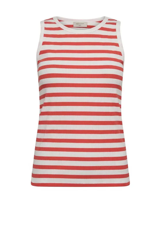 Soft Layers Clothing Versatile Chic Freequent Effy Rib Knit Tank Top, Off White & Hot Coral Soft Layers Clothing Versatile Chic Freequent Effy Rib Knit Tank Top, Off White & Hot Coral