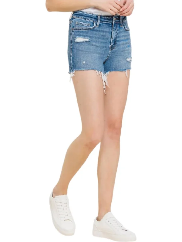 Comfortable Fashion Choices Soft Fashionwear Distressed High Rise Shorts In Denim