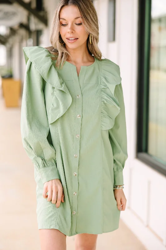 Feeling My Best Sage Green Ruffled Dress