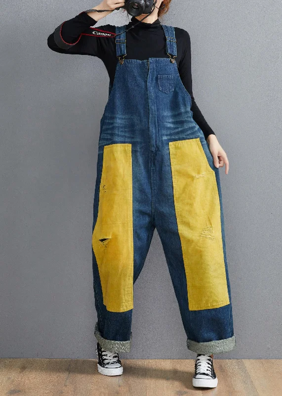 Cozy Everyday Outfits Cozy Casuals French Denim Blue Jeans women's Spring Patchwork Jumpsuit Pants Cozy Everyday Outfits Cozy Casuals French Denim Blue Jeans women's Spring Patchwork Jumpsuit Pants