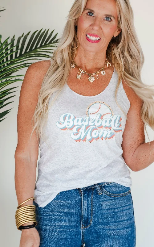 Minimal Fashion Relaxed Fashion Heather Grey Baseball Mom Racerback Tank Top