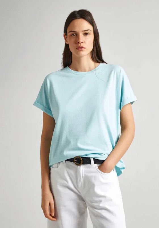 Cozy Everyday Wardrobe Everyday Styles Pepe Jeans Liu Embroidered Cotton T-Shirt, Aqua Cozy Everyday Wardrobe Everyday Styles Pepe Jeans Liu Embroidered Cotton T-Shirt, Aqua