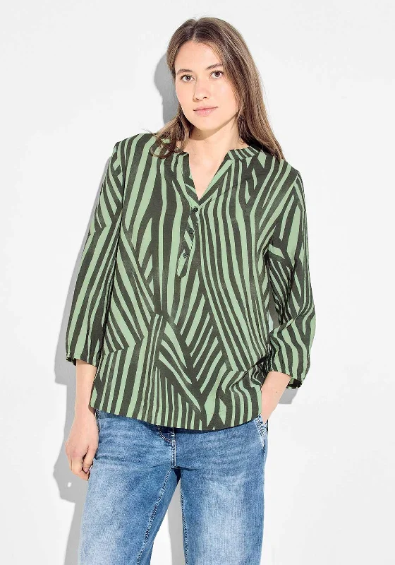 Effortless Wear Fits Warm Comfortwear Cecil Printed Half Placket Blouse, Green