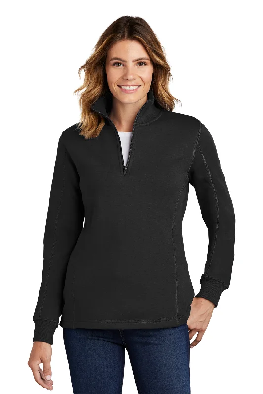 Relaxed Chic Modern Daywear Sport-Tek Womens Shrink Resistant Fleece 1/4 Zip Sweatshirt - Black