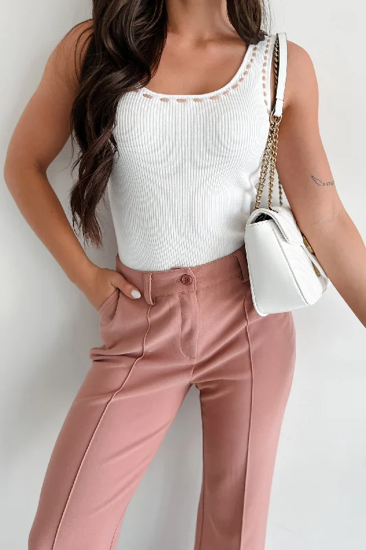 Cozy Fit Outfits Modern Comfort Cultivating Kindness Contrast Stitch Sweater Tank (Off White)