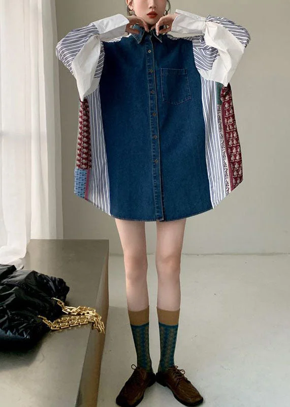 Soft Fabric Choices Soft Look Plus Size Colorblock Denim Patchwork Striped Print Cotton Shirt Dresses Spring Soft Fabric Choices Soft Look Plus Size Colorblock Denim Patchwork Striped Print Cotton Shirt Dresses Spring