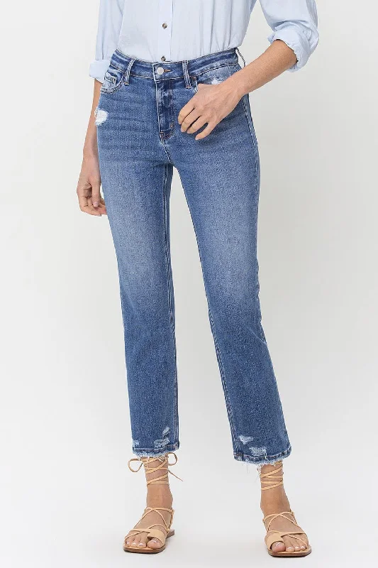 Comfortable Textiles Comfort Choices Lovervet High Rise Raw Hem Straight Jeans