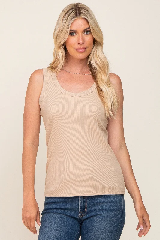 Soft Apparel Pieces Relaxed Fit Apparel Beige Ribbed Basic Tank