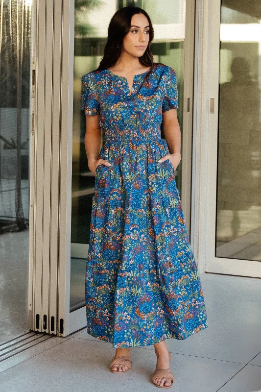 Cozy and Fashionable Soft Fashion Palmer Tiered Maxi Dress | Cobalt Multi