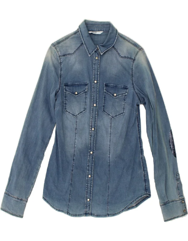 Cozy Fashion Trends Comfortable Fit LIU JO Womens Denim Shirt IT 44 Medium Blue Cotton