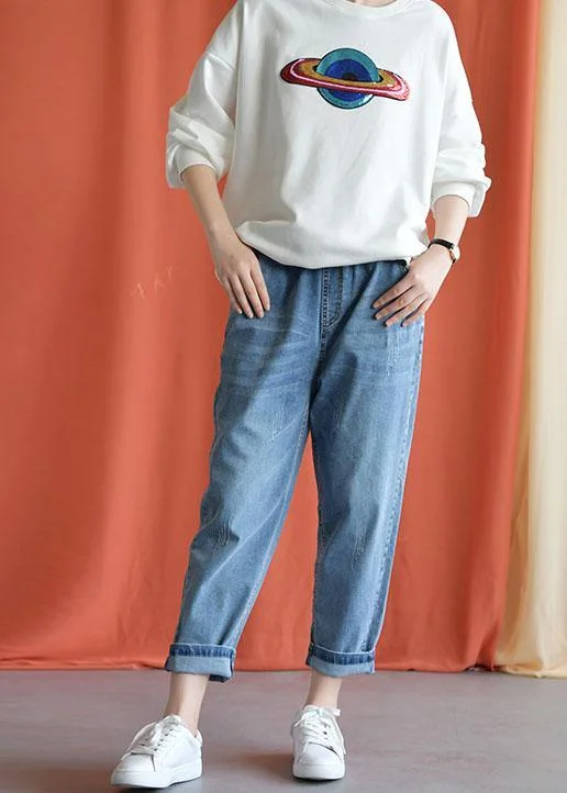Soft Textured Wear Chic Everyday Wear denim blue 2024 new wild elastic waist pants