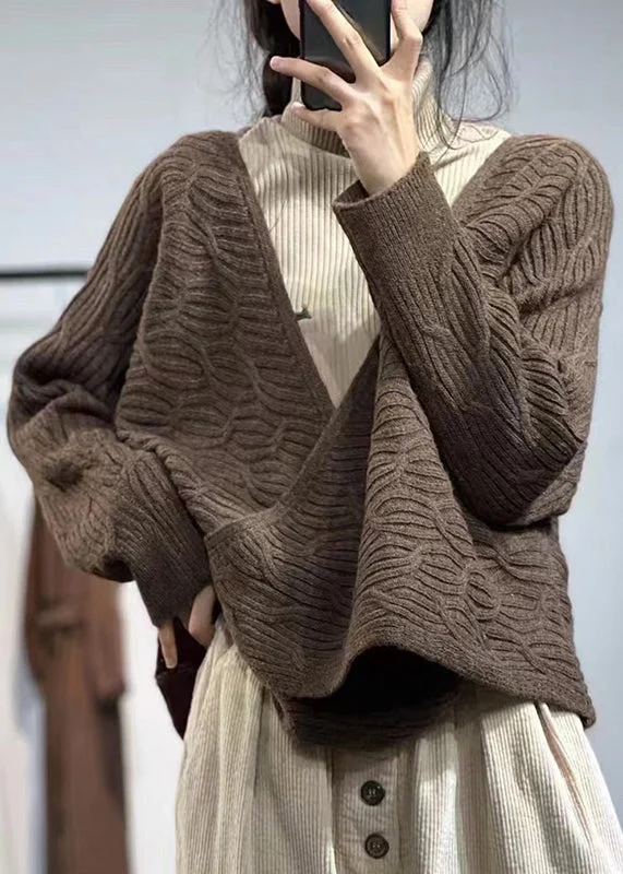 Comfy Clothing Choices Versatile Comfortwear Beautiful Coffee V Neck Button Plus Size Cotton Knit Coats Fall Comfy Clothing Choices Versatile Comfortwear Beautiful Coffee V Neck Button Plus Size Cotton Knit Coats Fall