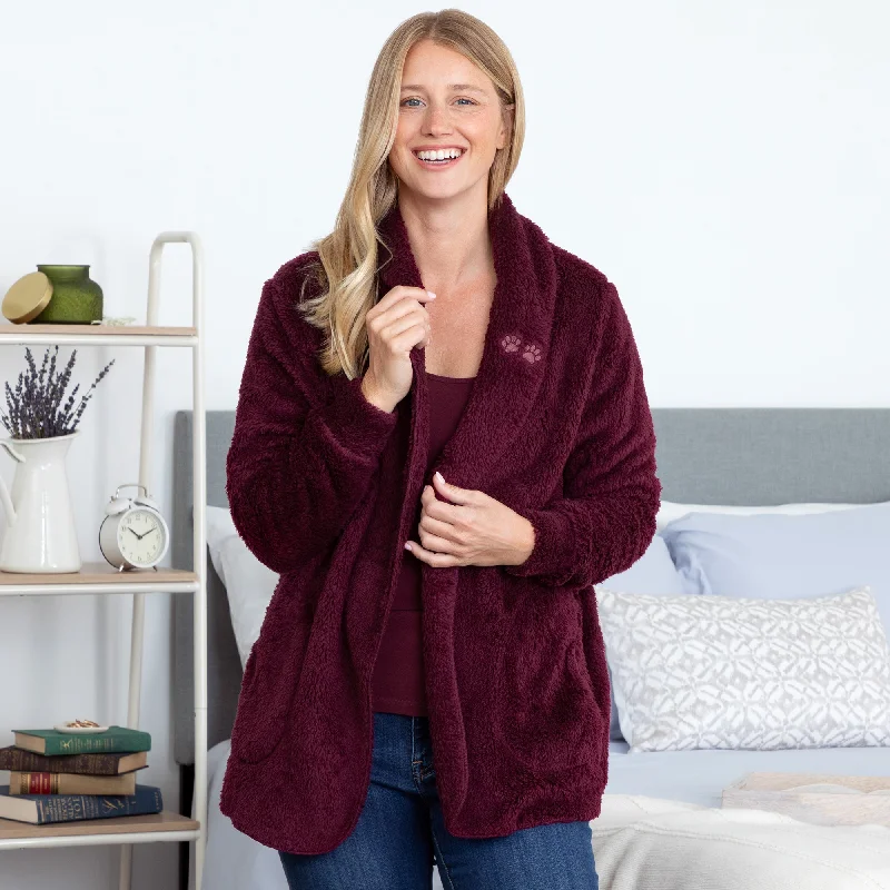 Effortless Layers Simple Comforts Paw Print Plush Sherpa Fleece Open Jacket with Pockets Effortless Layers Simple Comforts Paw Print Plush Sherpa Fleece Open Jacket with Pockets