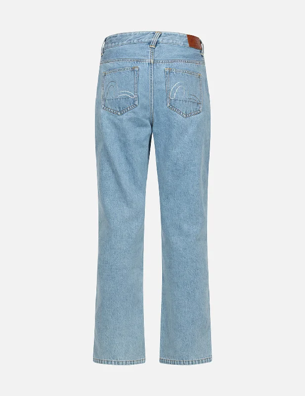 Effortless Layers Relaxed Dressing Crystal Embellished and Seagull Hollow-out Fashion Fit Denim Jeans