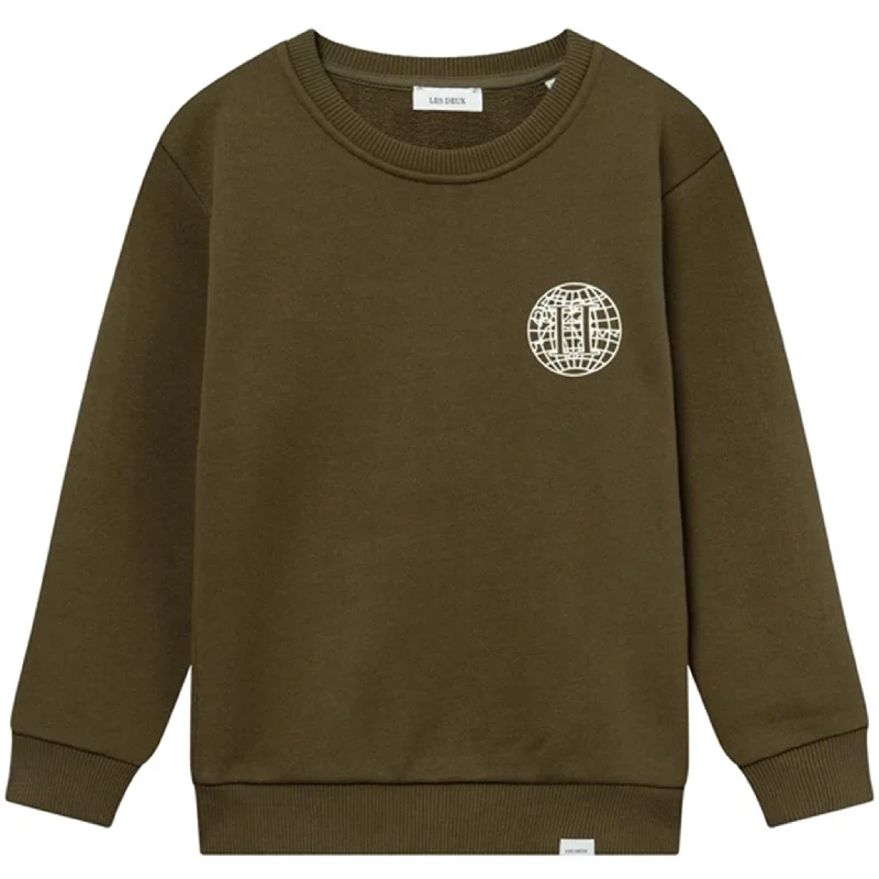 Practical Cozy Looks Chic Layers Les Deux Kids Olive Night/Ivory Globe Sweatshirt