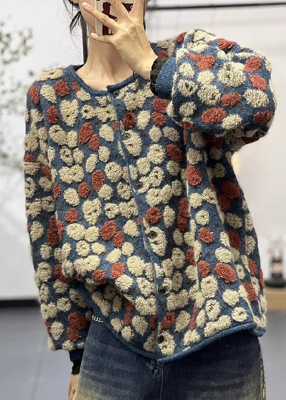 Cozy Day Outfits Casual Wearables Stylish Blue O Neck Jacquard Plus Size Knit Sweaters Coats Fall Cozy Day Outfits Casual Wearables Stylish Blue O Neck Jacquard Plus Size Knit Sweaters Coats Fall