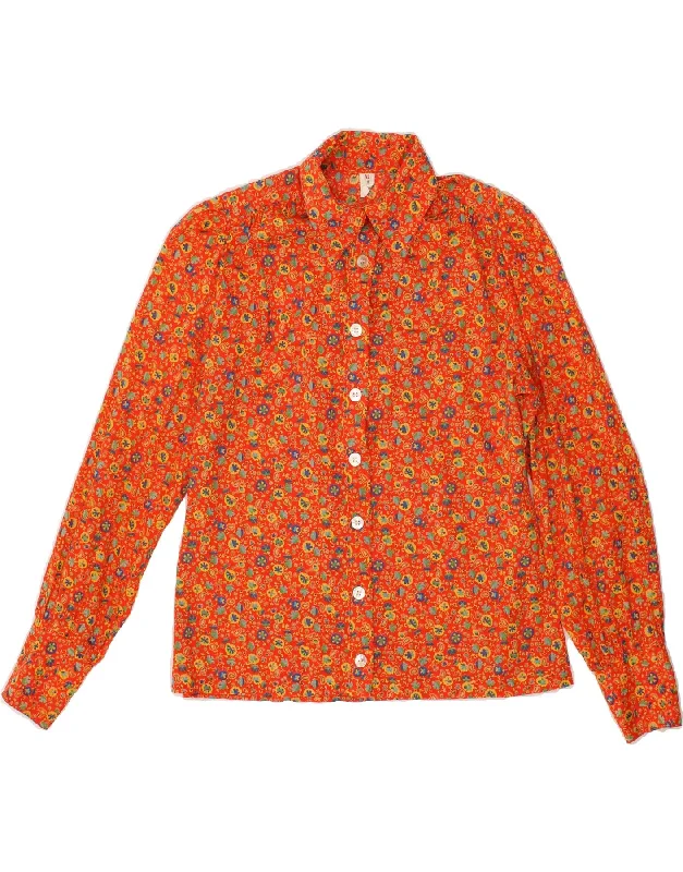 VINTAGE Womens Shirt EU 42 Large Orange Floral Cotton