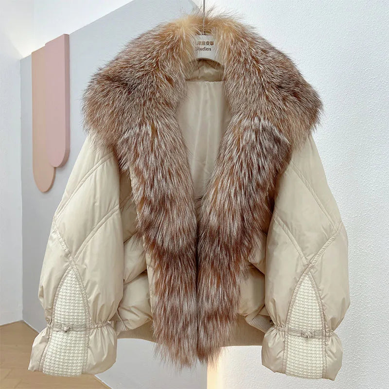 Soft Textured Wear Smart Comfort Winter Women Faux Fur Collar Short  Down Coat