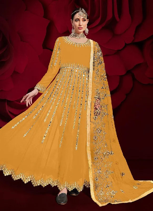 Yellow Color Georgette Material Mirror Work Pakistani Salwar Suit