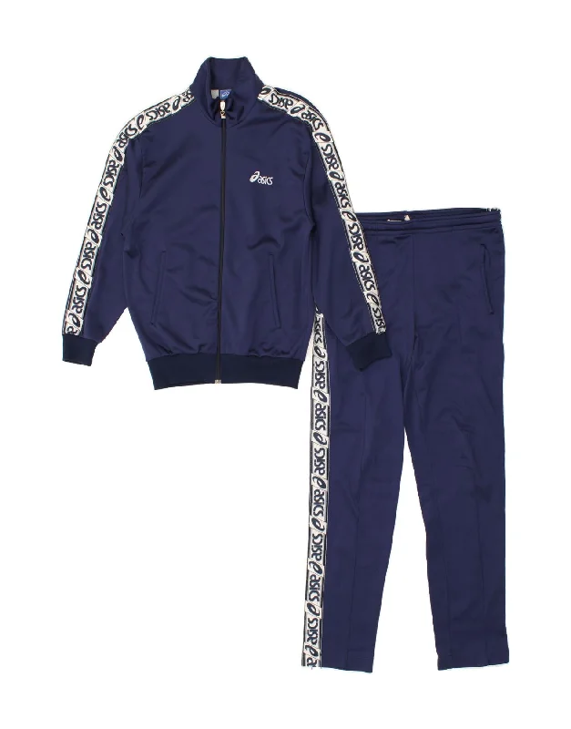 ASICS Womens Graphic Full Tracksuit IT 42 Medium Navy Blue Nylon