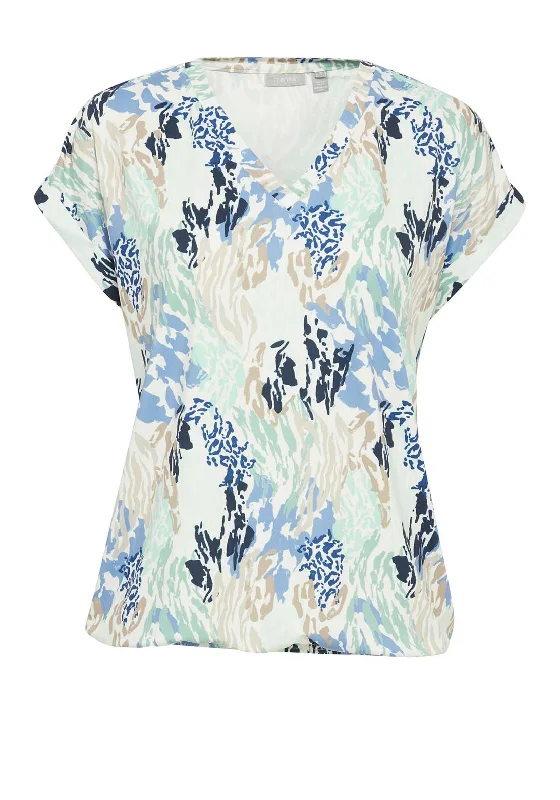 Cozy Fashion Styles Cozy Styles Fransa Seen Wave V Neck T-Shirt, Blue Multi