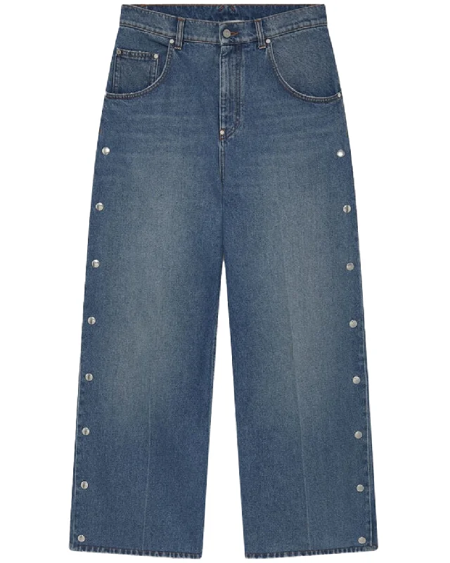 Fashion Layering Pieces Relaxed Fashion Loose Snap Denim Jean in Vintage Blue