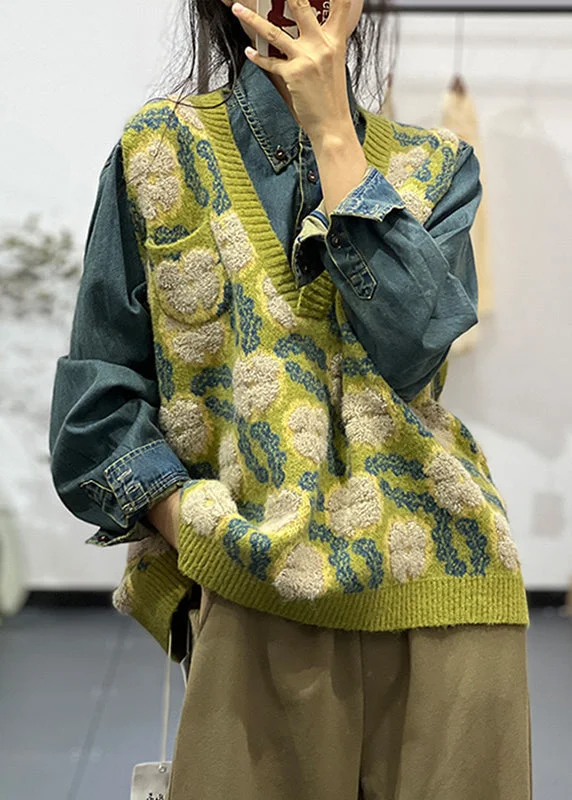 Soft Comfort Fits Effortless Comfort Jacquard Green V Neck Cozy Cotton Knit Waistcoat Sleeveless Soft Comfort Fits Effortless Comfort Jacquard Green V Neck Cozy Cotton Knit Waistcoat Sleeveless
