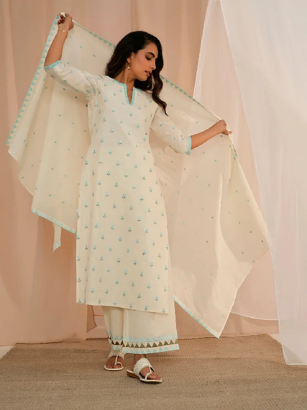 Smart Layered Looks Versatile Clothing Off White Embroidered Cotton Straight Suit With Dupatta Smart Layered Looks Versatile Clothing Off White Embroidered Cotton Straight Suit With Dupatta