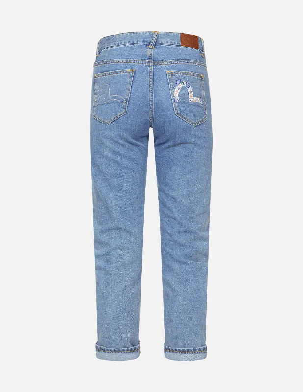 Comfort Wear Styles Effortless Outfits Seagull Embroidery and Wisteria Print Relax Fit Jeans