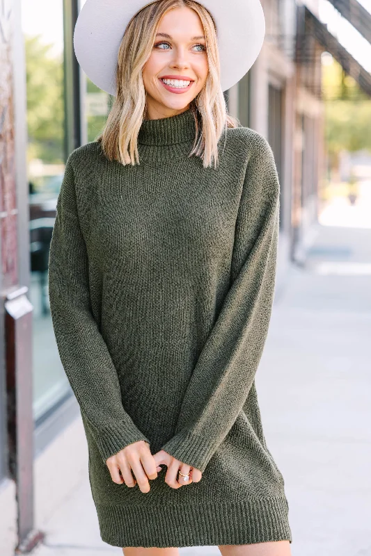 Soft Layering Wear Budgeted Fashion What Goes Around Olive Green Sweater Dress