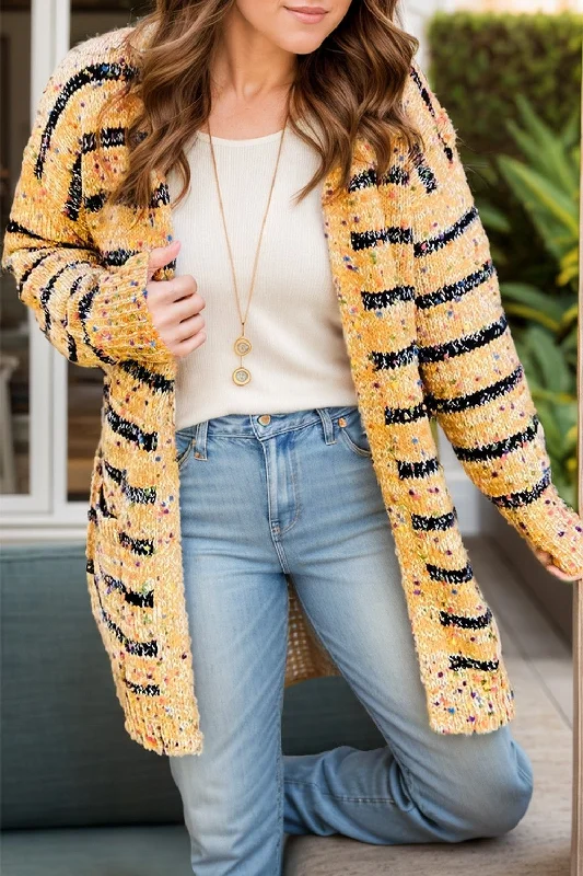 Relaxed Wardrobe Styles Easy Style Striped Open Front Long Sleeve Cardigan