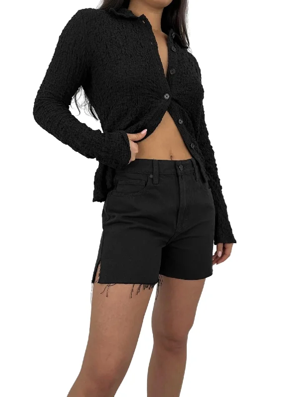Cozy Everyday Outfits Relaxed Fit Apparel Raw Hem Monochrome Shorts In Black