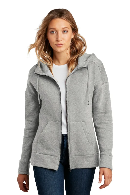 Cozy Comfort Options Day Comfort District Womens Perfect Weight Fleece Full Zip Hooded Sweatshirt Hoodie w/ Pockets - Heather Steel Grey