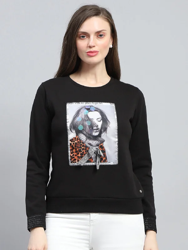 Cool Comfort Clothing Soft Look Women Black Printed Round Neck Full Sleeve Sweatshirt