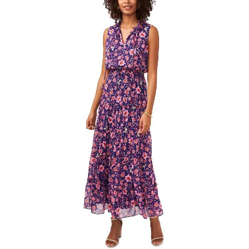 Trendy Easywear Stylish Attire MSK Womens Floral Print Smocked Maxi Dress