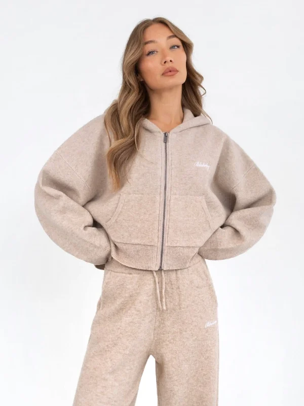 Fashion Comfort Trends Fashionable Comforts Knitted Full Zip Hoodie - Toasted Taupe