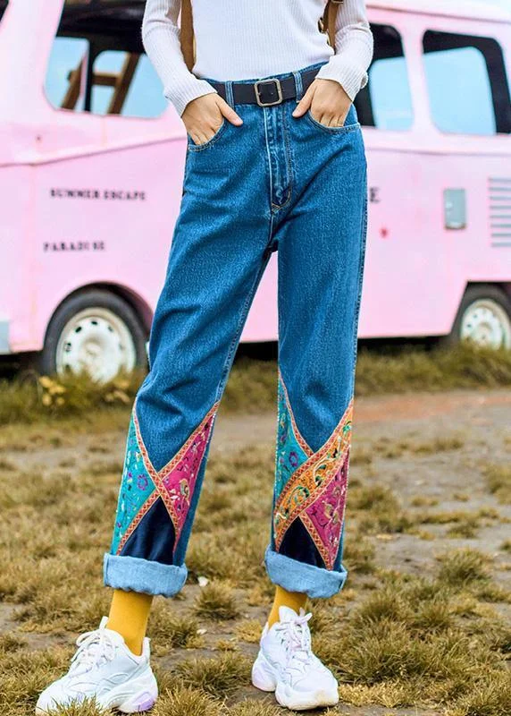 Cozy Essentials Easy Chic Elegant high waist pants fall fashion denim blue design patchwork pant Cozy Essentials Easy Chic Elegant high waist pants fall fashion denim blue design patchwork pant