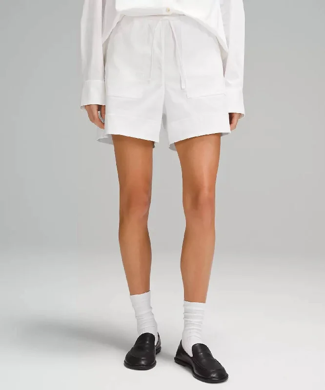 Soft Apparel Pieces Chic Comfort Women's Cotton-Blend Poplin High-Rise Short 4" In White