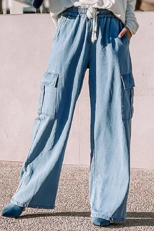 Soft-Fit Wear Affordable Outfits Drawstring Wide Leg Jeans with Pockets
