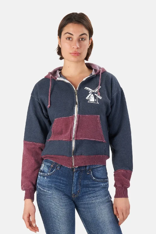 Cozy Wearable Styles Cool Layers Japanese Windmill Colorblock Hoodie Navy/Maroon