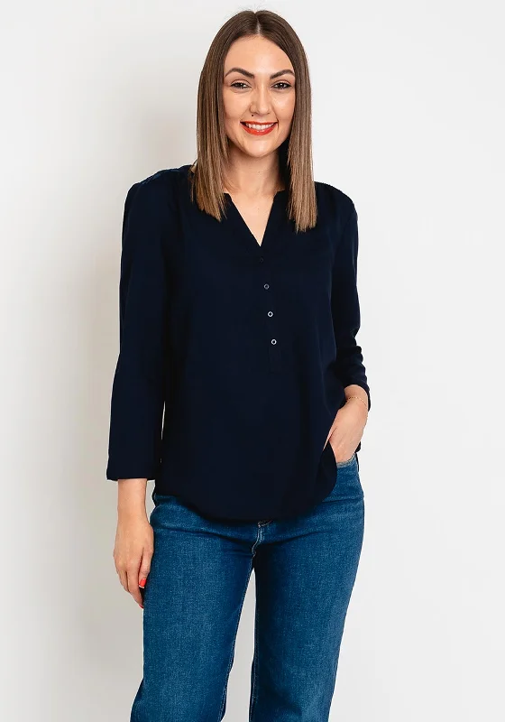 Soft Textured Wear Chic and Cozy Street One Bamika Sheer Panel Blouse, Navy