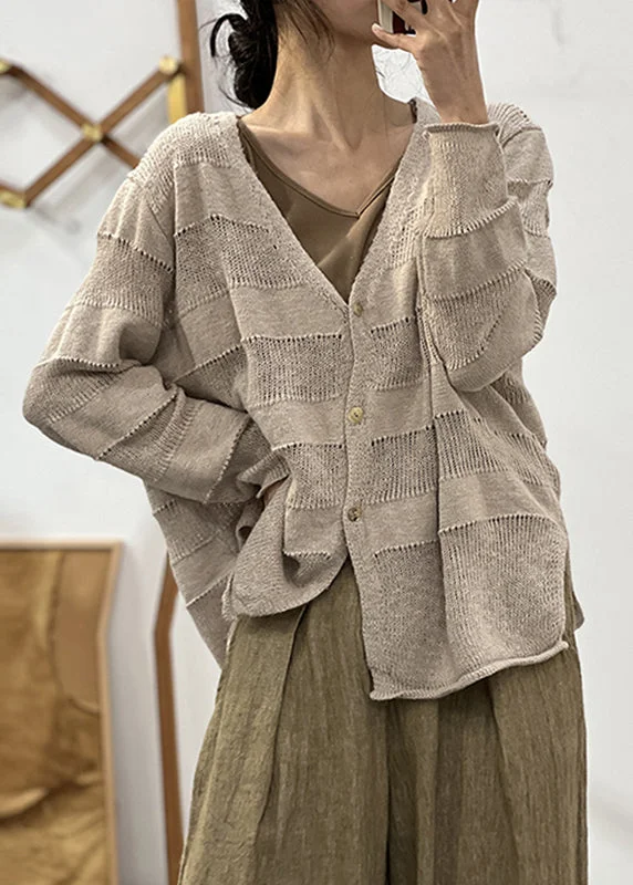 Chic Layering Practical Chic Light Camel Hollow Out Cozy Cotton Knit Coat V Neck Fall Chic Layering Practical Chic Light Camel Hollow Out Cozy Cotton Knit Coat V Neck Fall