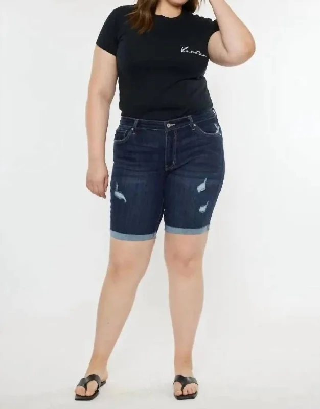 Soft Layering Wear Easy Fashion Bermuda Shorts - Plus In Dark Stone Wash Denim