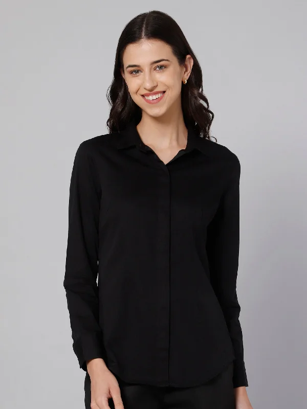 Modern Cozy Looks Chic Layers Women's Formal Slim Fit Black Regular Full Sleeve  Shirt
