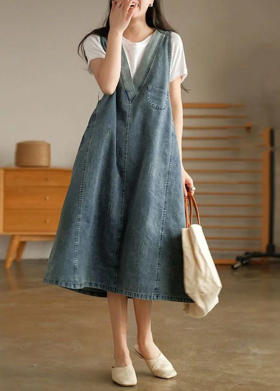 Smart Layered Looks Day-to-day Fashion Vintage Blue V Neck Patchwork Denim Tank Dress Sleeveless Smart Layered Looks Day-to-day Fashion Vintage Blue V Neck Patchwork Denim Tank Dress Sleeveless