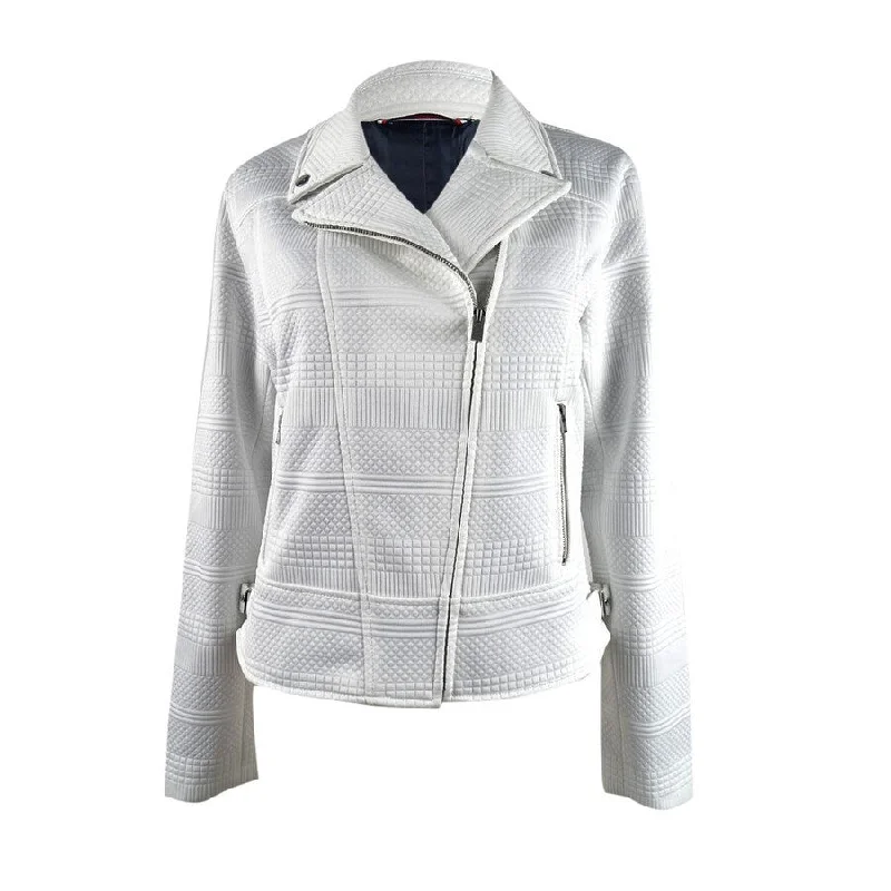 Relaxed Fit Choices Relaxed Outfits Tommy Hilfiger Women's Jacquard Moto Jacket (M, Ivory)