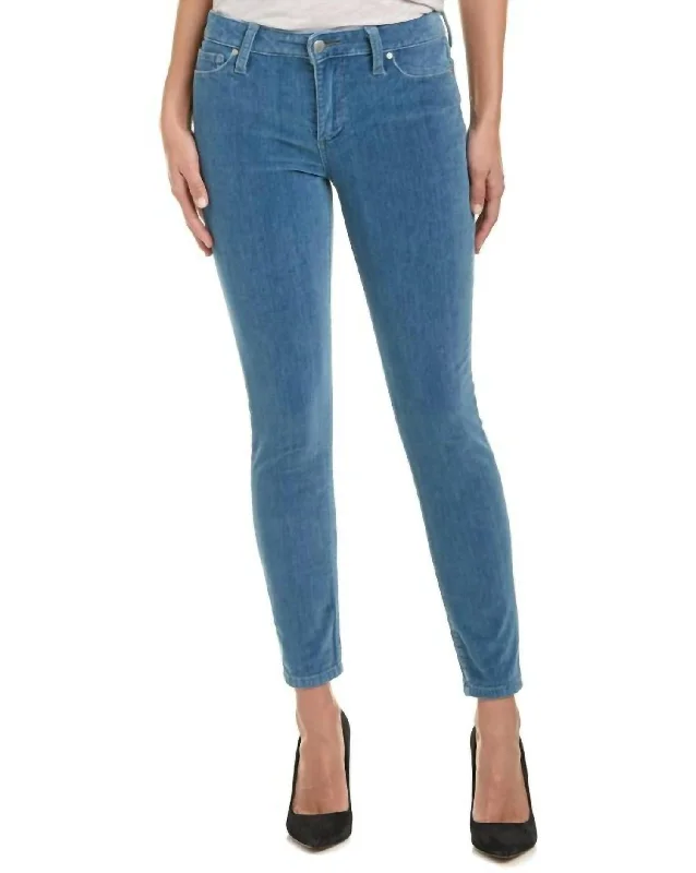 Soft Comfort Fits Budgeted Outfits Velvet Mid Rise Skinny Stretch Jeans In Blue