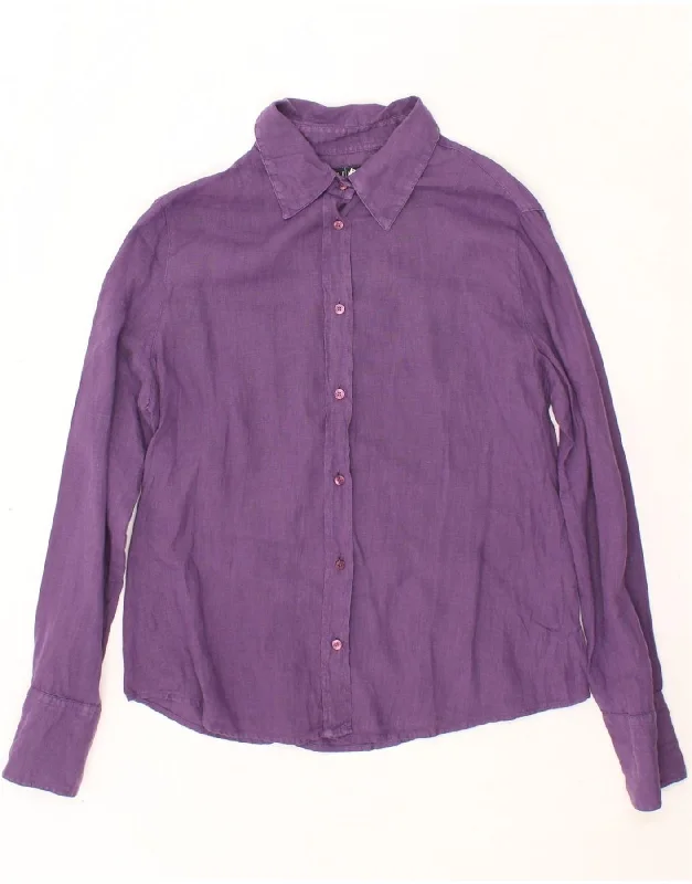 Practical Cozy Looks Soft Fit Clothing ARMANI JEANS Womens Shirt UK 14 Medium Purple Linen