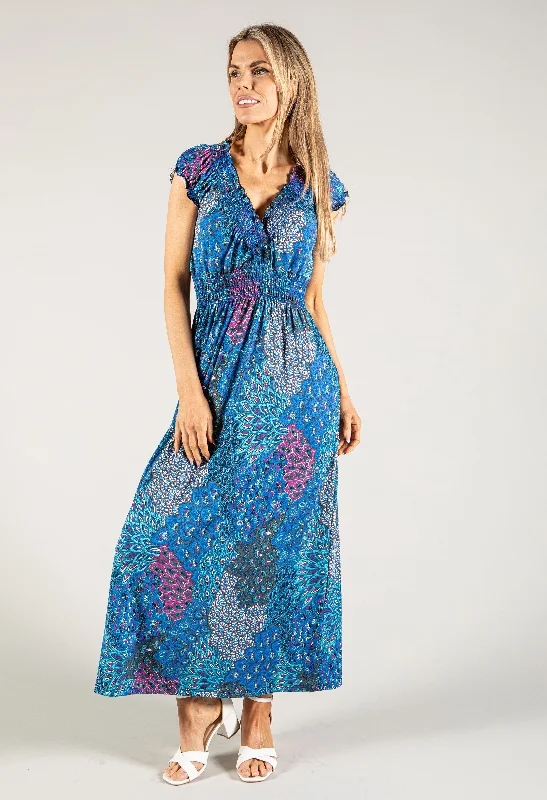 Comfortable Textiles Comfortable Fit Peacock Print V Neck Dress